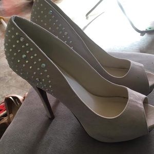 Studded cream colored heels